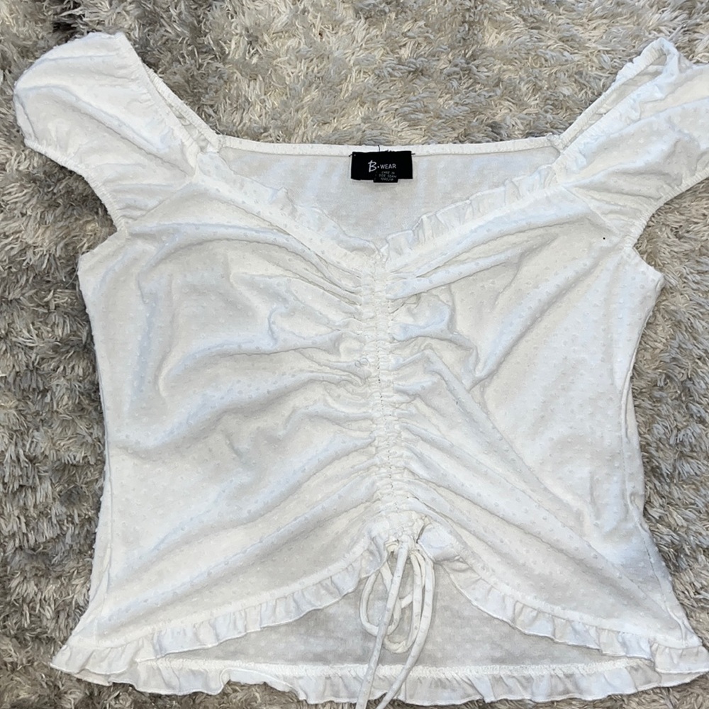Ruffled White Cropped Blouse
